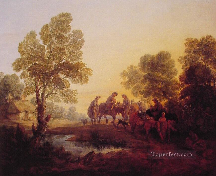 Evening LandscapePeasants and Mounted Figures Thomas Gainsborough Oil Paintings